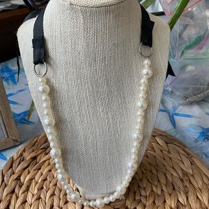 Vintage Faux Pearl Necklace with Ribbon Tie